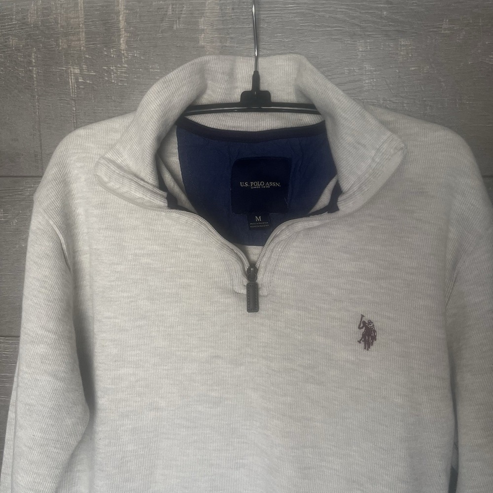 U.S Polo Assn Quarter Zip Pullover Mens M Gray Cotton Preppy Casual Office - Picture 6 of 6